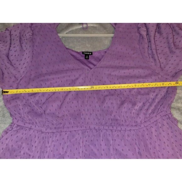 Torrid Tea Length Clip Dot Open Back A-Line Purple Dress Size 3 (22-24) Re$89.90 - Picture 7 of 8